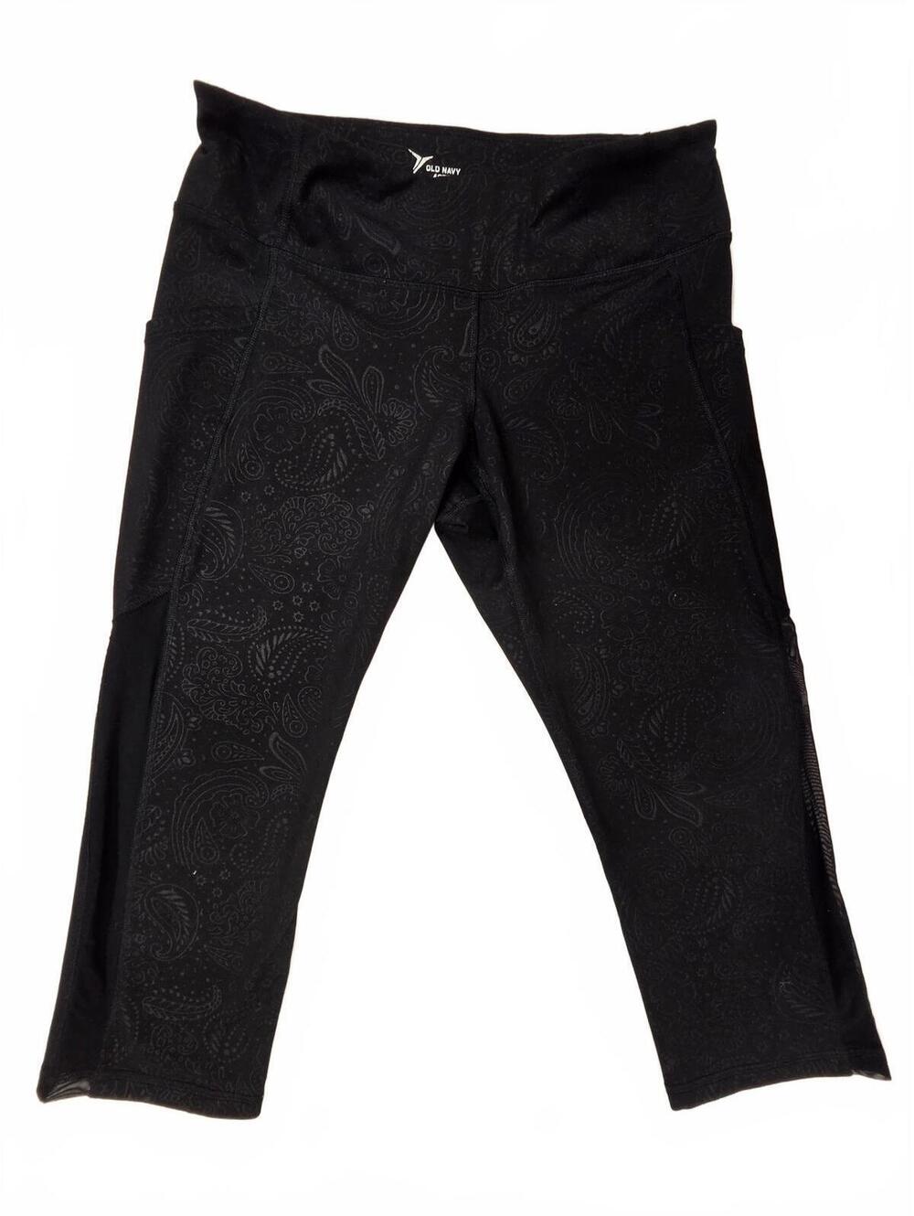 Old Navy Active Paisley Crop Leggings Womens Large Black Go-Dry Capri Pockets